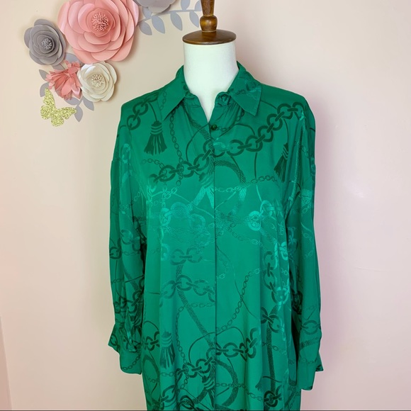 New! KIWE Jaquard Chain Pattern Shirt Dress in Deep Green - Picture 7 of 13